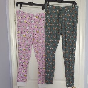 Pair of Cozy Pink Egg & Green Football Pajama Pants